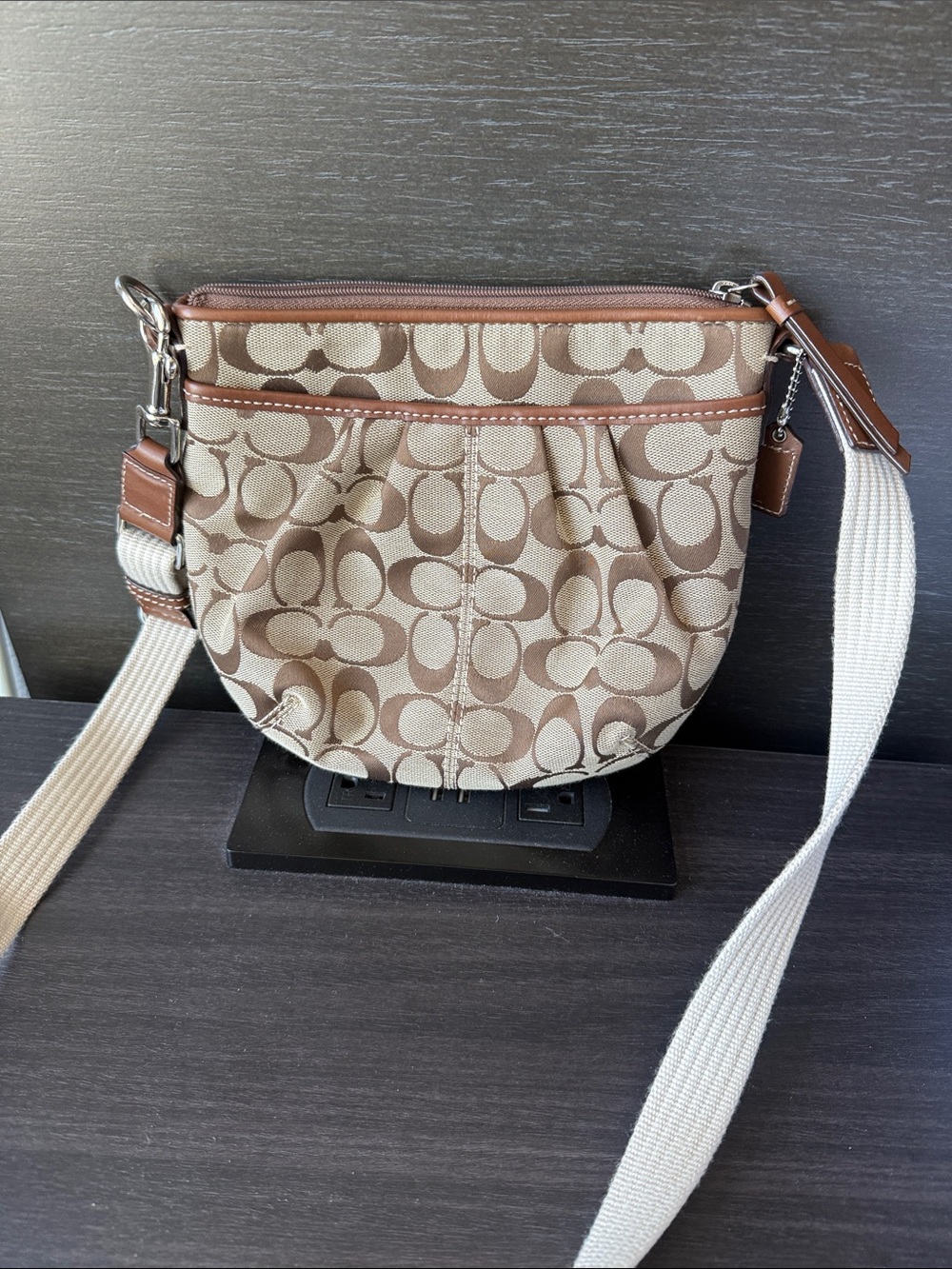 Coach Beige and Brown Signature Canvas Crossbody
